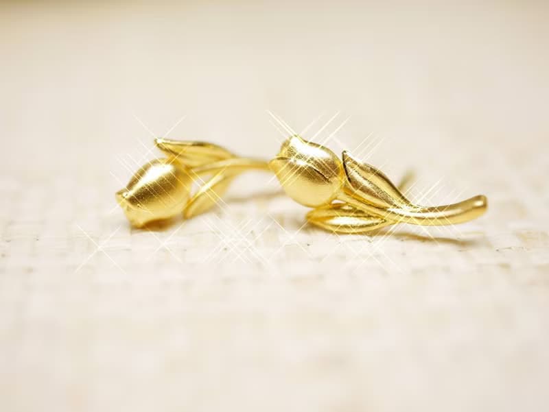 黃金耳飾-鬱金香耳針耳飾-黃金9999
