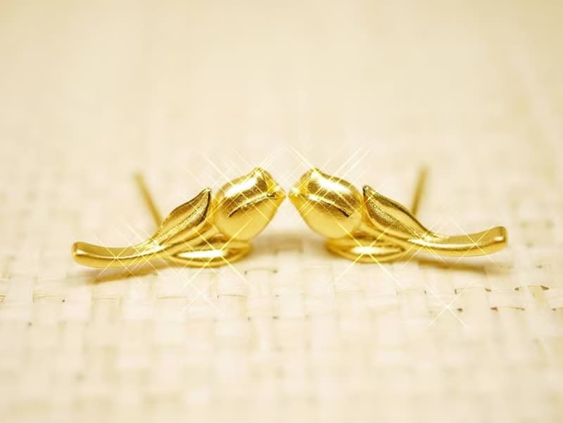 黃金耳飾-鬱金香耳針耳飾-黃金9999