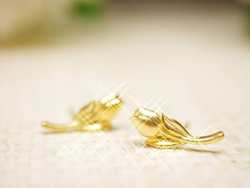 黃金耳飾-鬱金香耳針耳飾-黃金9999