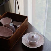 淺粉系列二才蓋碗 女生茶具 中式純色景德鎮陶瓷