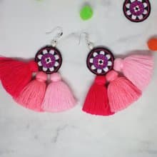 Sweet Tassel Earrings Gift For Girlfriend, Pink Ombre Ethic Embroidery Jewelry