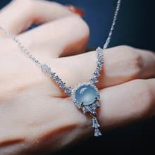 |夢幻藍|A貨翡翠冰玻藍膠大蛋面8.2mm純銀鍍18k小奢華項鍊