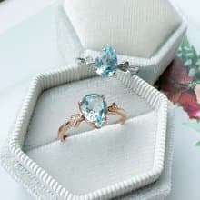 1.2ct 天然藍托帕石 純銀戒指 優雅水滴 清透晶體 火光閃耀 生日