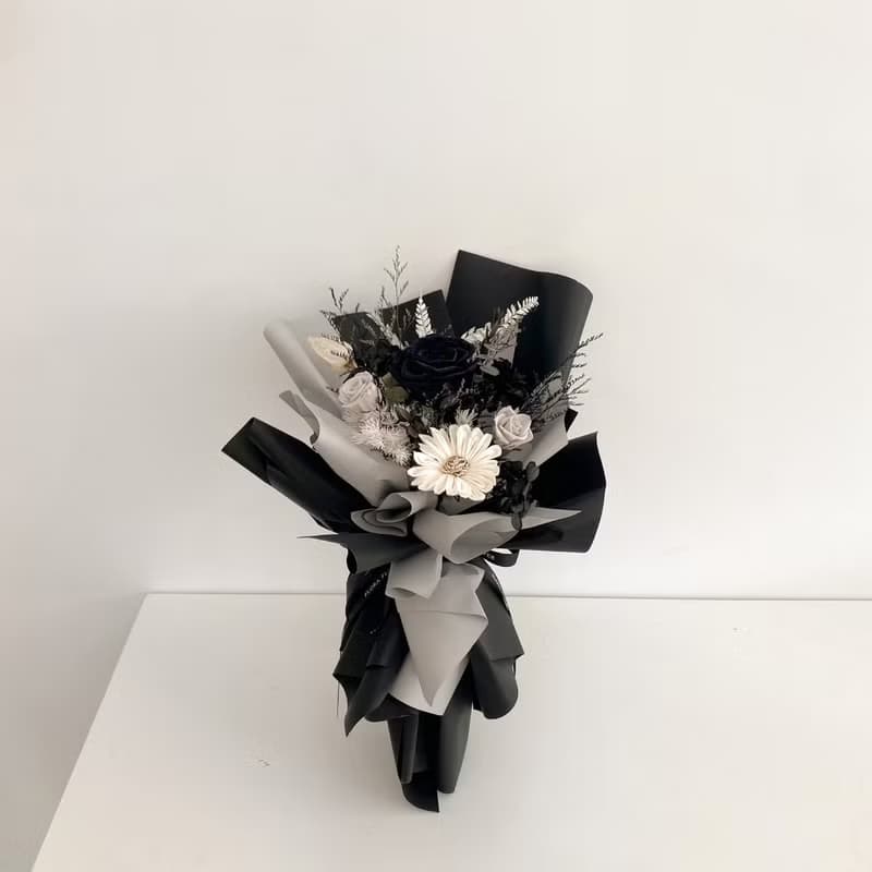 Flora Flower永生玫瑰花束-黑灰