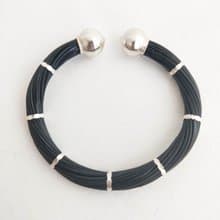 Genuine Black Body Color Elephant Tail Hair Bangle 925 Sterling Silver Free Size