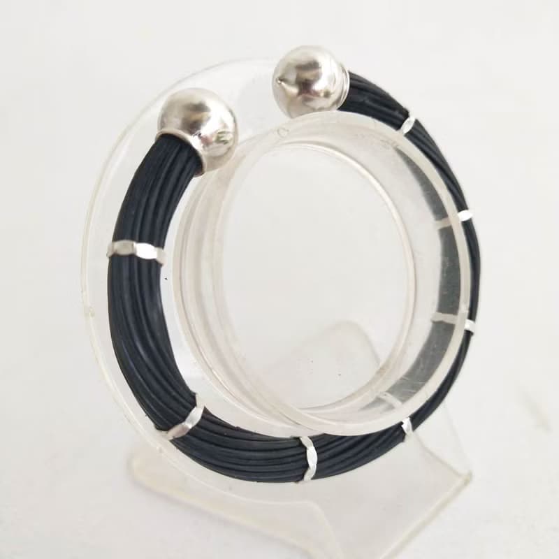 Genuine Black Body Color Elephant Tail Hair Bangle 925 Sterling Silver Free Size