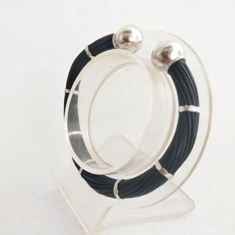 Genuine Black Body Color Elephant Tail Hair Bangle 925 Sterling Silver Free Size