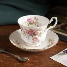 英國名瓷Royal Albert Moss Rose系列22k金骨瓷茶杯/咖啡杯組
