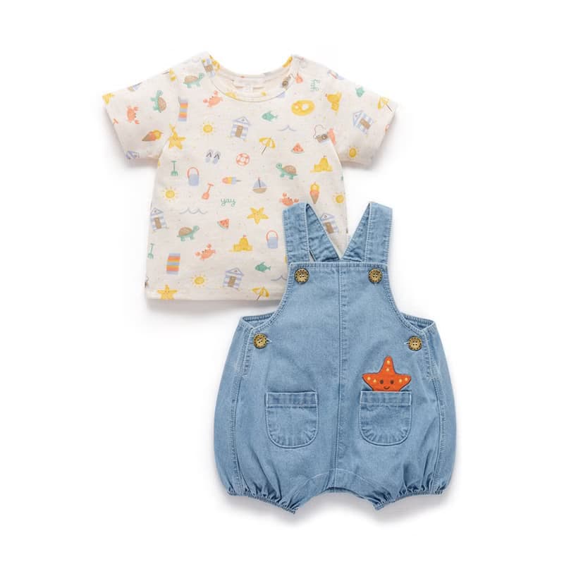 澳洲Purebaby有機棉嬰兒吊帶連身衣套裝 6M-2T 牛仔海星