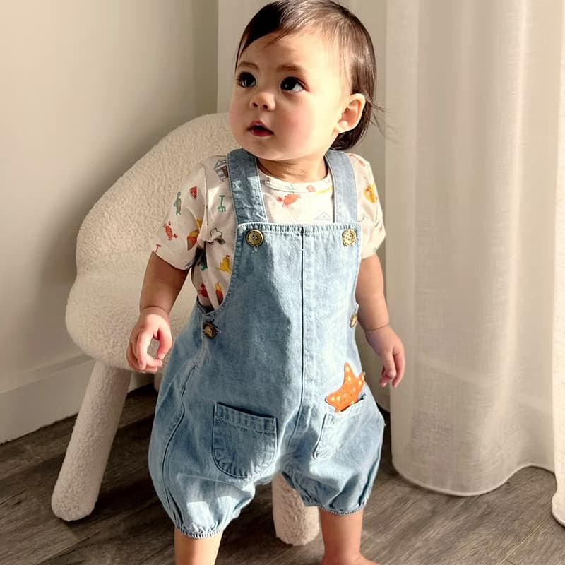澳洲Purebaby有機棉嬰兒吊帶連身衣套裝 6M-2T 牛仔海星