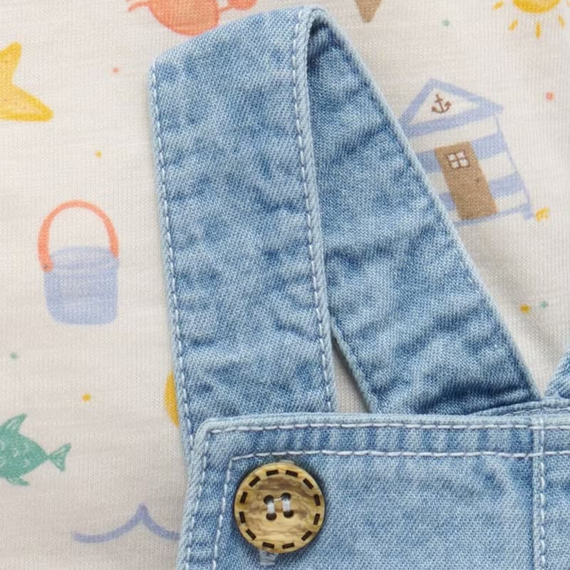 澳洲Purebaby有機棉嬰兒吊帶連身衣套裝 6M-2T 牛仔海星