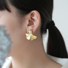 銀杏黃銅耳環│復古 秋天  施華洛世奇水晶珍珠