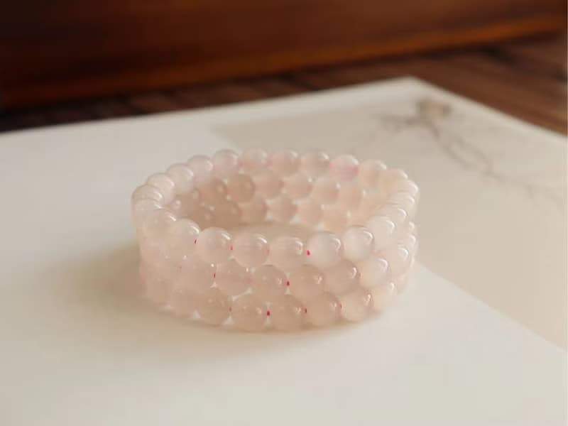天然藕粉和田玉 和闐玉手鏈 冰底藕粉色 起熒光 8mm 簡約氣質送禮