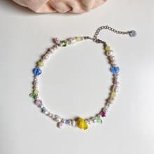 Mini Duck Beaded Necklace, glass beads , freshwater pearl, beads jewelry