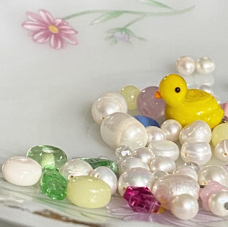 Mini Duck Beaded Necklace, glass beads , freshwater pearl, beads jewelry