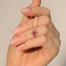 0.19ct主石十字拜占庭愛心鑽石哥血紅紅寶石18k金項鍊含鍊