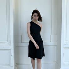 Little black dress for women. Asymmetric Sleeveless Dress. One shoulder dress.