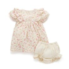 澳洲Purebaby有機棉嬰童短袖洋裝/童裝裙 6M-24M 水彩花卉