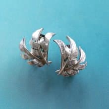 Vintage Jewelry 西洋古董飾品 銀色調 葉羽翼 夾式耳環