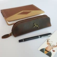 （上新首件5折）可刻字 筆袋 筆盒 收納包 手拿包  真牛皮 瘋馬皮 復古作舊 小馬 生日 禮物