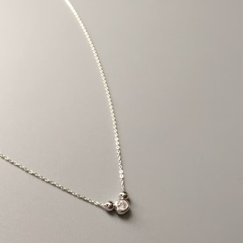 Silver925 CZ Diamond Necklace, April Birthstone , Silver ball Dainty Necklace