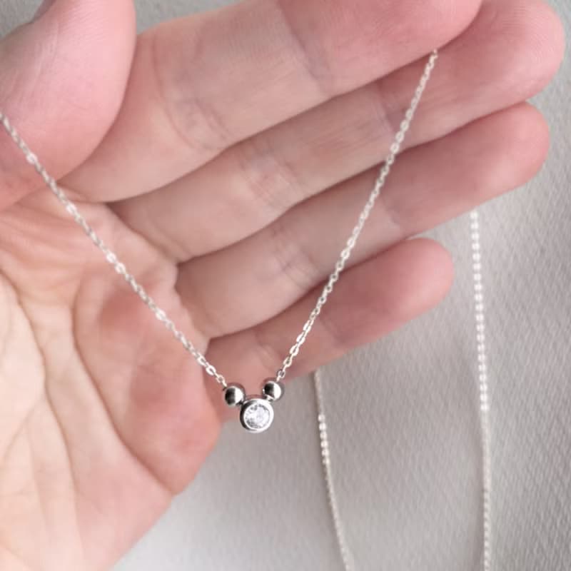 Silver925 CZ Diamond Necklace, April Birthstone , Silver ball Dainty Necklace