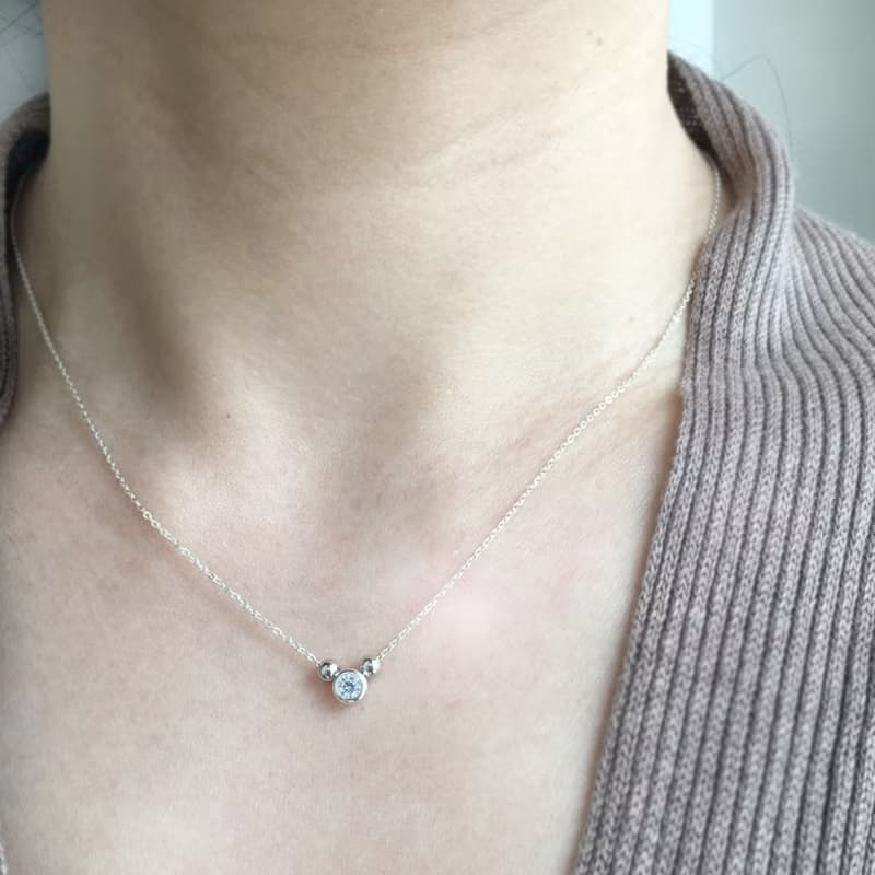 Silver925 CZ Diamond Necklace, April Birthstone , Silver ball Dainty Necklace