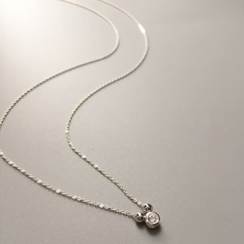 Silver925 CZ Diamond Necklace, April Birthstone , Silver ball Dainty Necklace