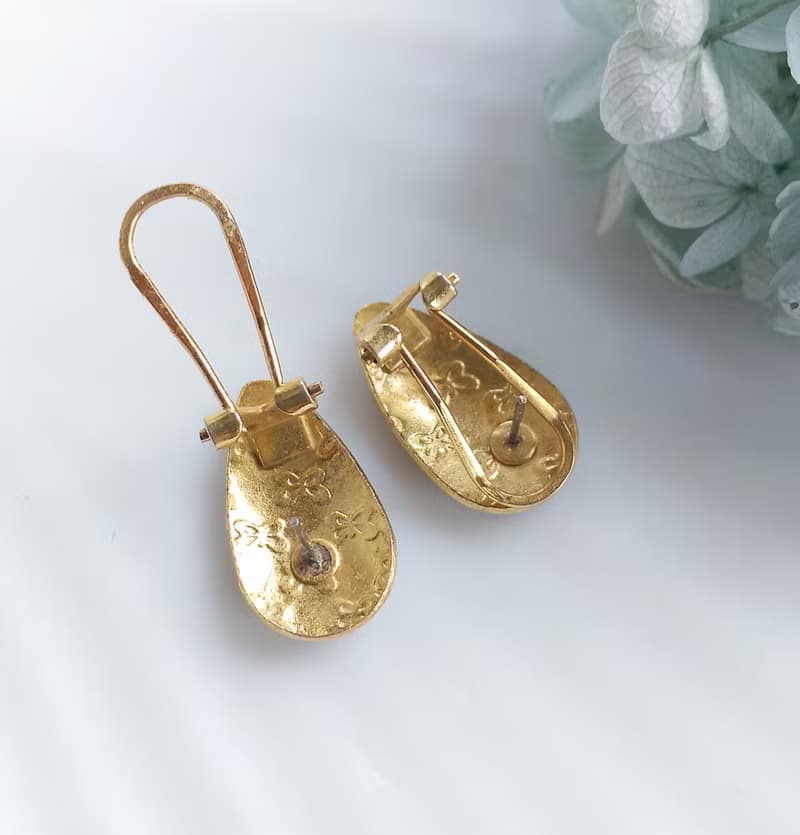 Vintage Jewelry 西洋古董飾品 小巧 景泰藍 紅玫瑰 針式耳環