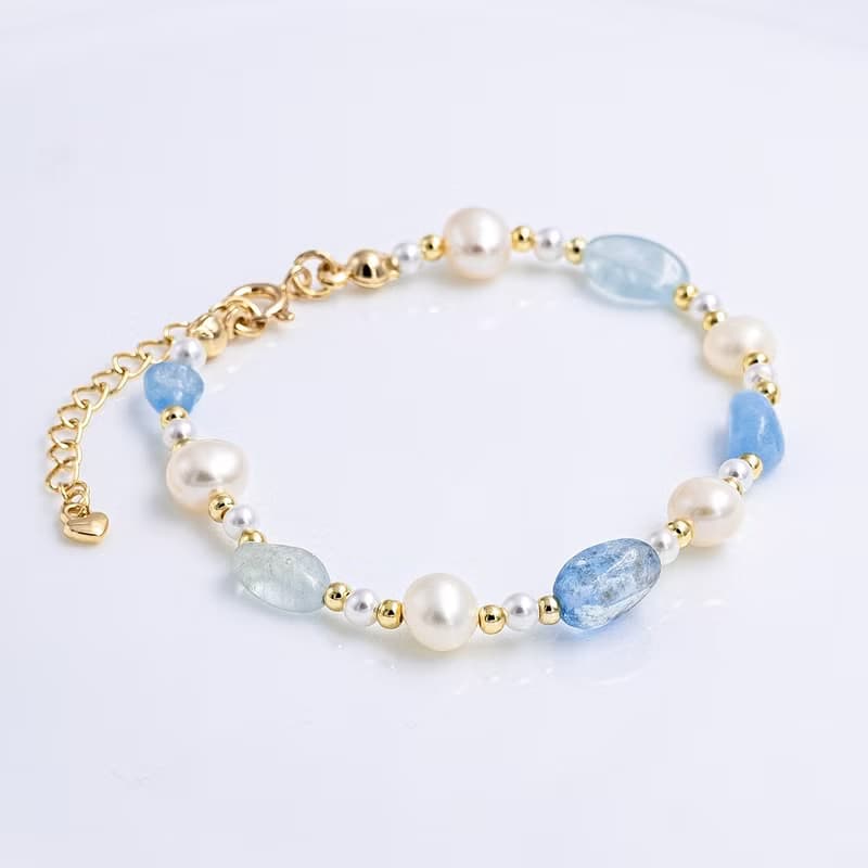 訴說。海藍寶 淡水珍珠 14K金 氣質細鍊款。清晰溝通