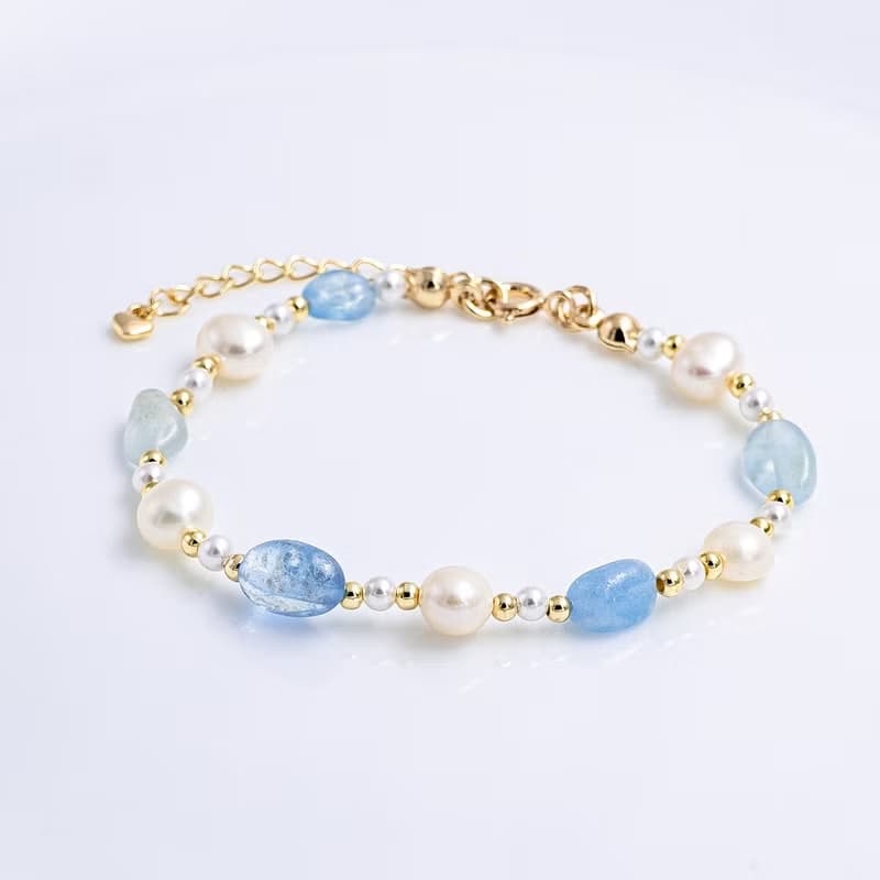 訴說。海藍寶 淡水珍珠 14K金 氣質細鍊款。清晰溝通