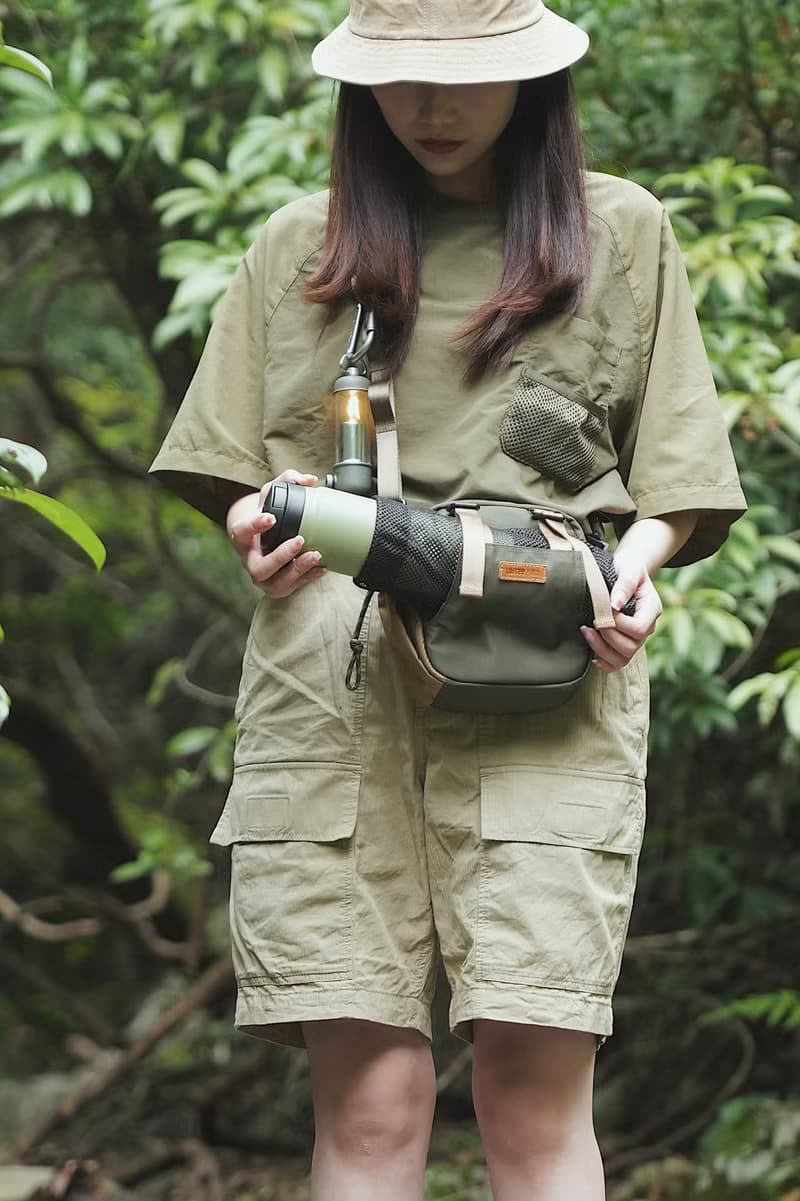 再生面料 戶外小方包 水瓶隨行杯雨傘袋斜背側背包 手機袋 軍綠色