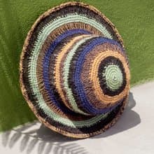 七夕禮物 民族風棉麻帽 漁夫帽 遮陽帽 手工鉤織帽-薄荷巧克力