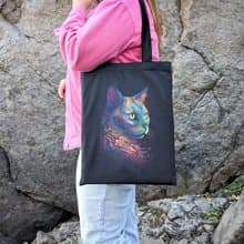 Canvas Woman Tote Bag Rainbow Cat