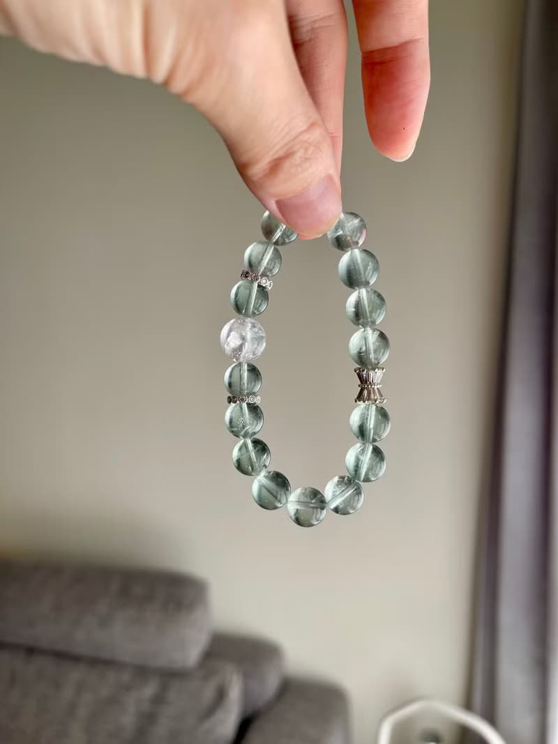 薄荷曼波綠營石白水晶阿塞設計款手鍊