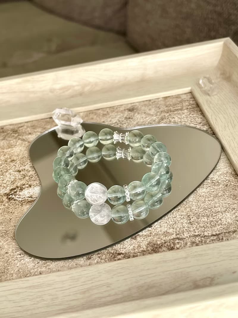 薄荷曼波綠營石白水晶阿塞設計款手鍊