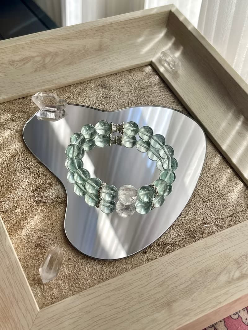薄荷曼波綠營石白水晶阿塞設計款手鍊