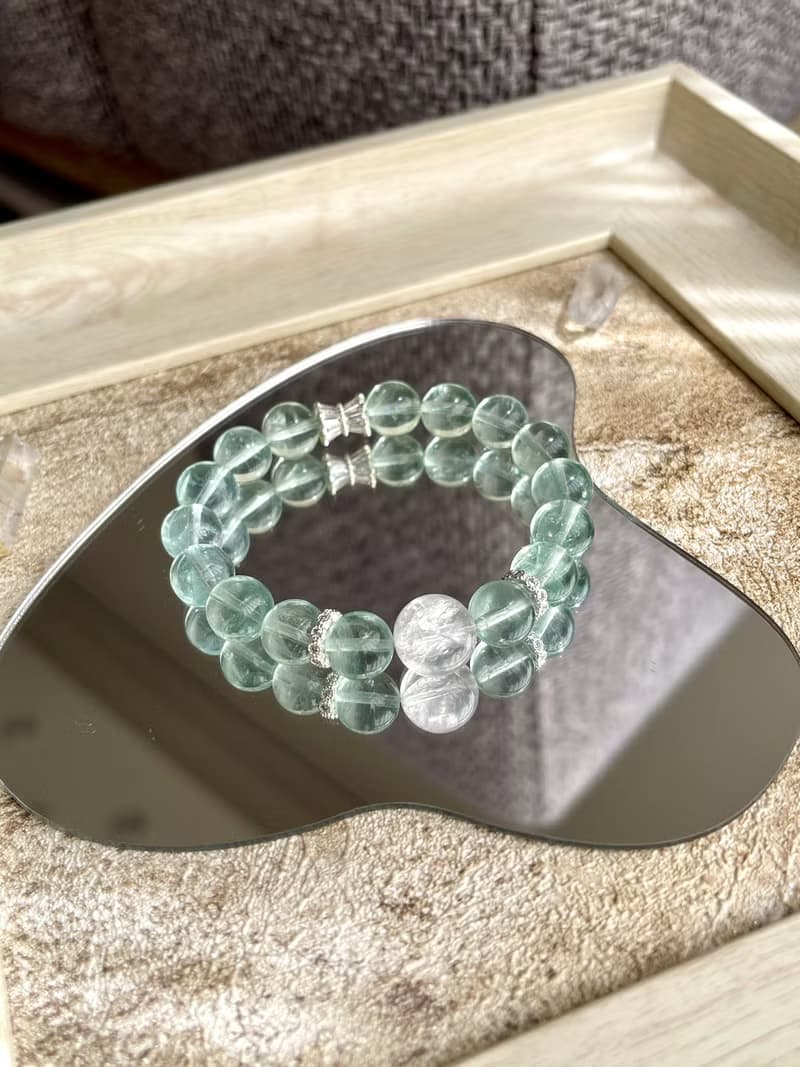 薄荷曼波綠營石白水晶阿塞設計款手鍊