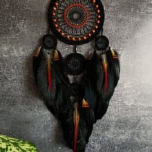 Unique Black and Orange Dream Catcher Wall Decor with Agate Centerpiece