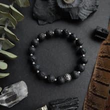OM LAVA BRACELET - Black Volcanic Rock with Silver