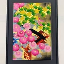 色打掛からつくるアートパネル　vintage 友禅着物 和モダン 和風インテリア プレゼント 花柄 結婚祝 新築祝 長寿祝 縁起物 額装インテリア　75
