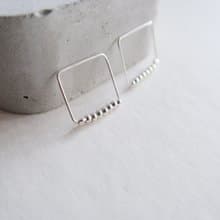 925純銀 光線 圓珠方形 2 Way 極簡風  耳環 一對