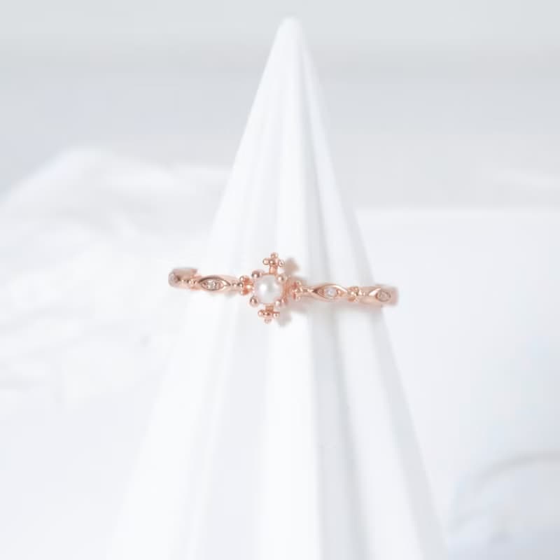 天然淡水珍珠925純銀鍍玫瑰金典雅宮廷風格戒指 可調式戒指