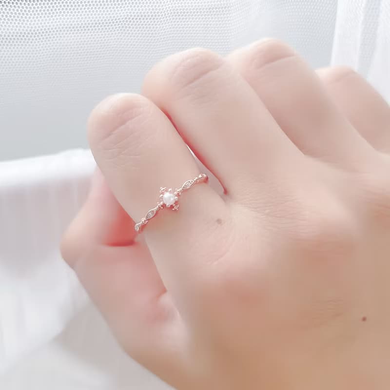 天然淡水珍珠925純銀鍍玫瑰金典雅宮廷風格戒指 可調式戒指