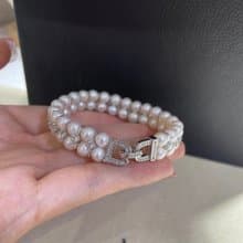 YuanPearl天然高級極光近圓珍珠手鍊純銀手鍊巴洛克珍珠風格