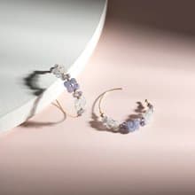 堇青石海藍寶坦桑石手工繞線14K包金C型耳環 禮物