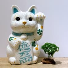 【皓晶聚財】日本清水燒招財貓 | 花結晶白 - 億万両 特大 左