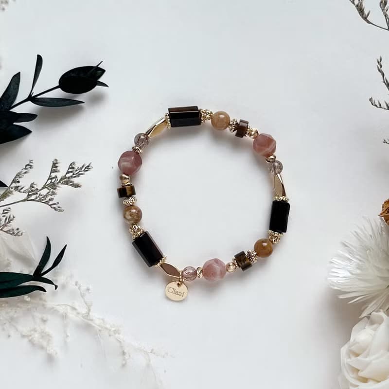 自信能量 黃虎眼 珊瑚玉 橙月光石 天然水晶手鏈 美拉德