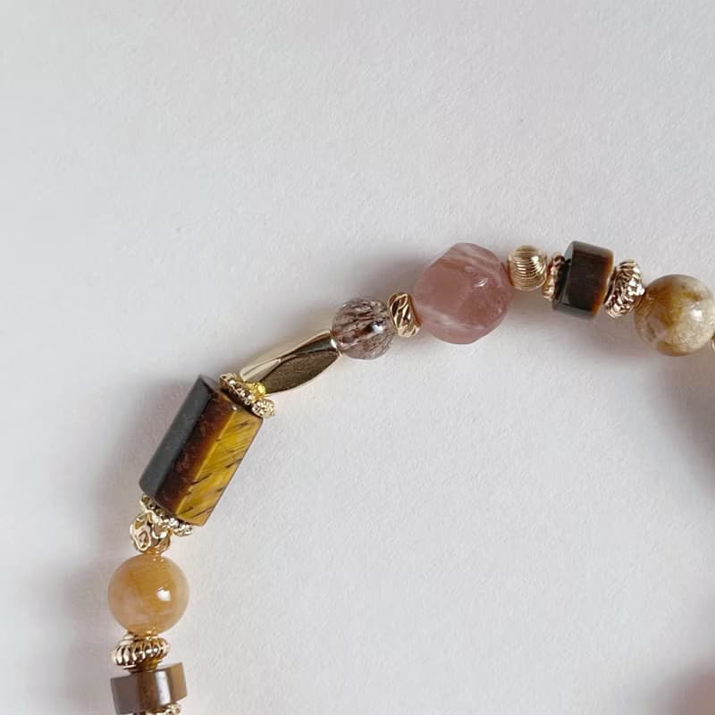 自信能量 黃虎眼 珊瑚玉 橙月光石 天然水晶手鏈 美拉德