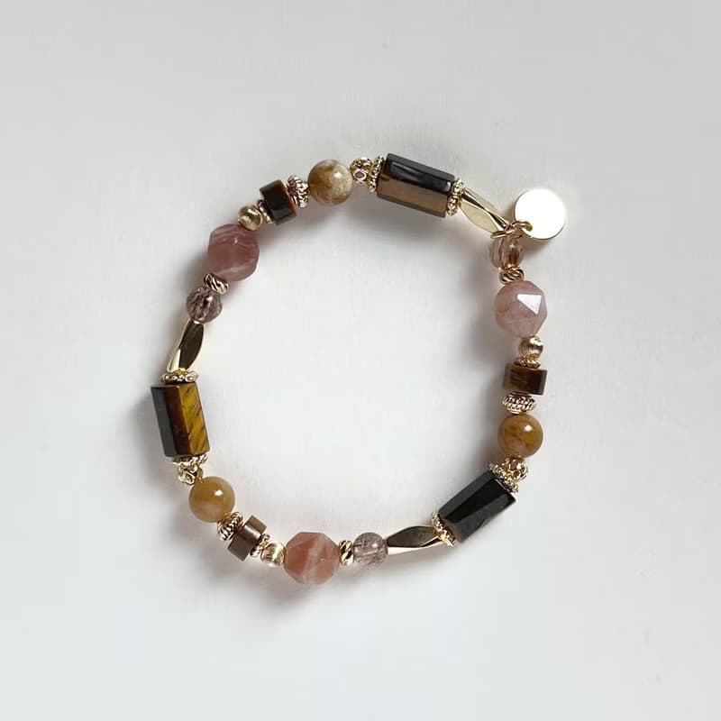 自信能量 黃虎眼 珊瑚玉 橙月光石 天然水晶手鏈 美拉德